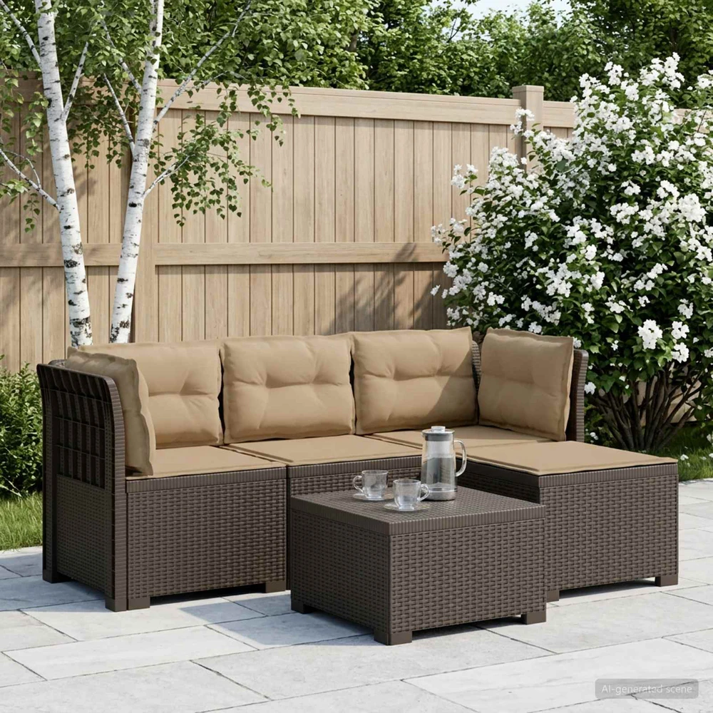 4 Vietų Sodo Sofa su Pagalvėlėmis Ratanų Imitacija PP