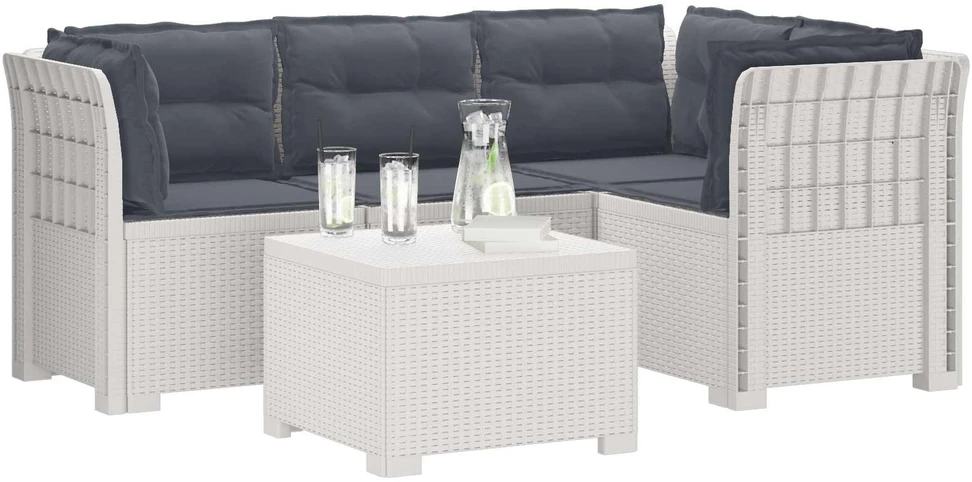 4 Vietų Sodo Sofa su Pagalvėlėmis Ratanų Imitacija PP Balta