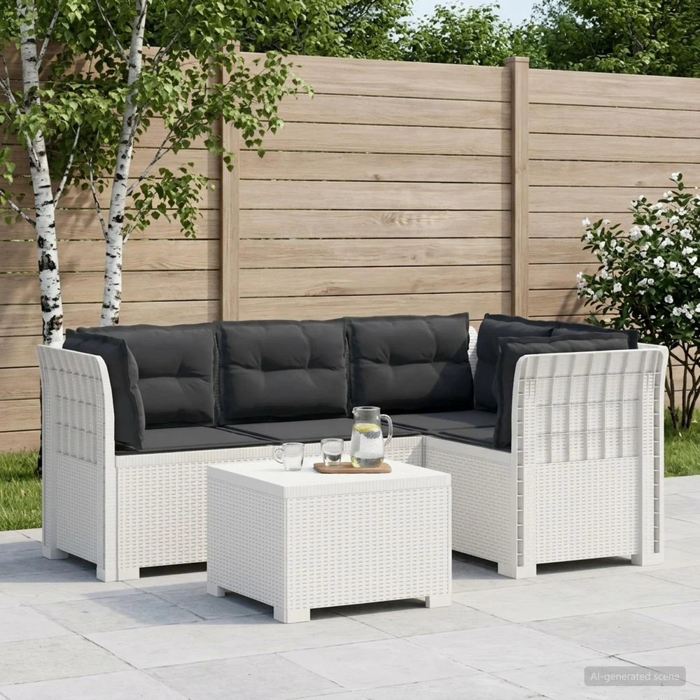 4 Vietų Sodo Sofa su Pagalvėlėmis Ratanų Imitacija PP Balta