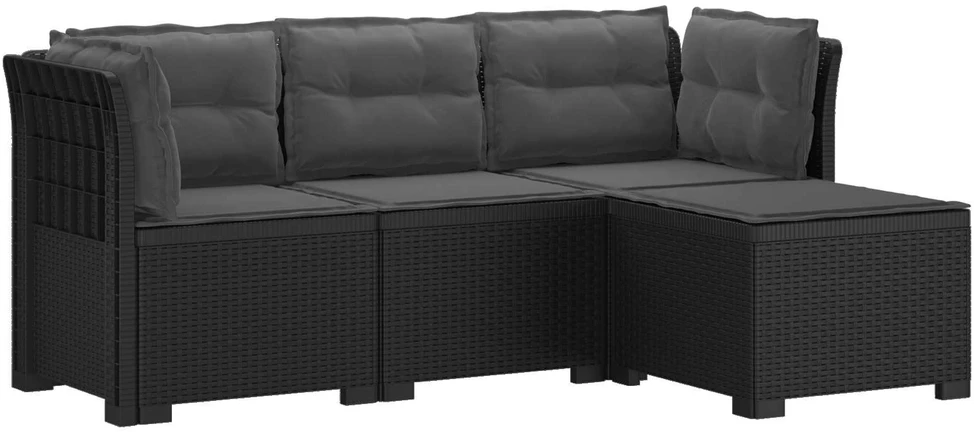 4 Vietų Sodo Sofa su Pagalvėlėmis Ratanų Imitacija PP Antracito