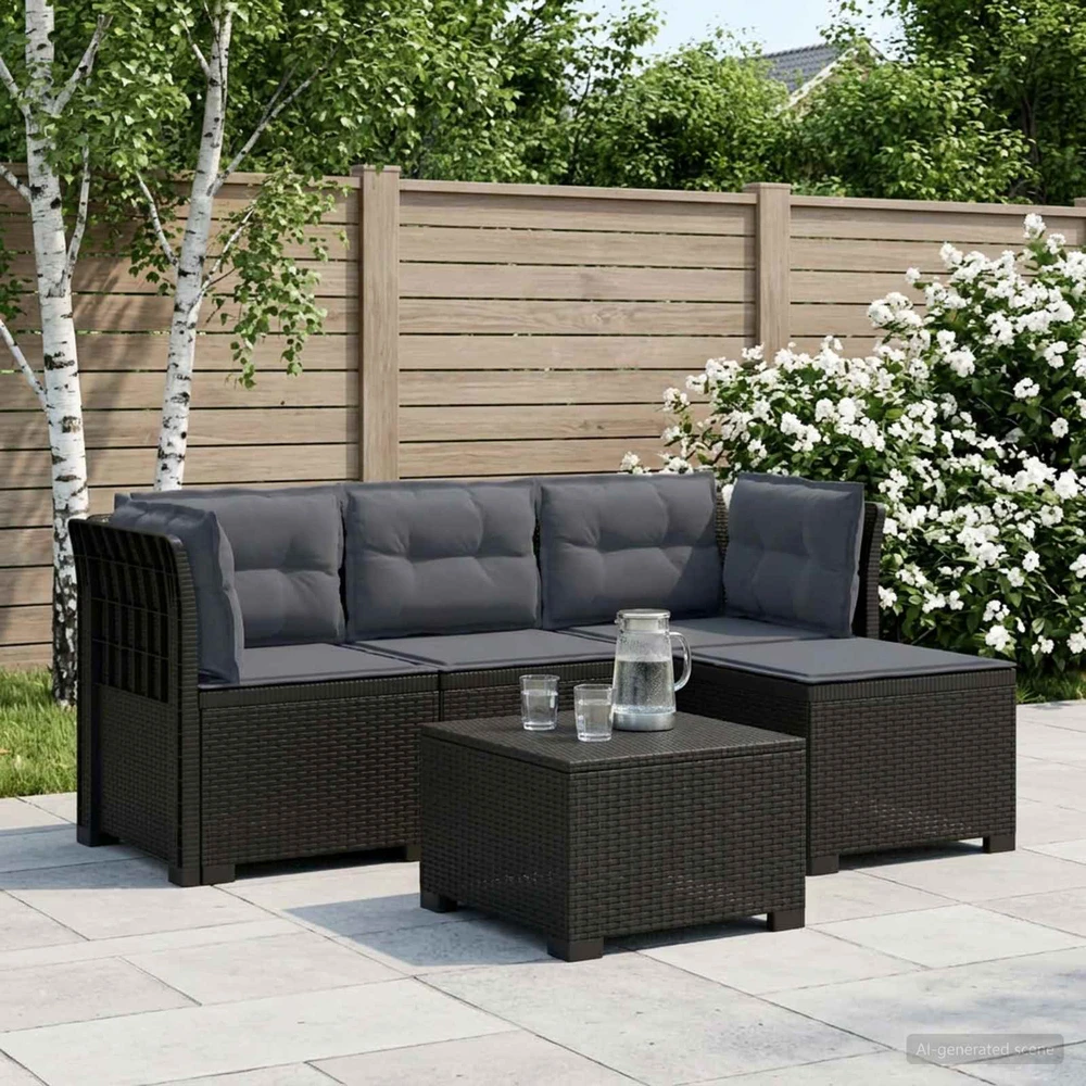 4 Vietų Sodo Sofa su Pagalvėlėmis Ratanų Imitacija PP Antracito