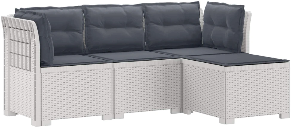 4 Vietų Sodo Sofa su Pagalvėlėmis Ratanų Imitacija PP Balta