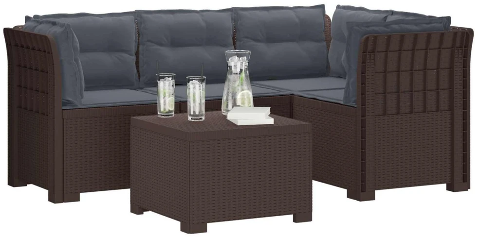 4 Vietų Sodo Sofa su Pagalvėlėmis Ratanų Imitacija PP Ruda