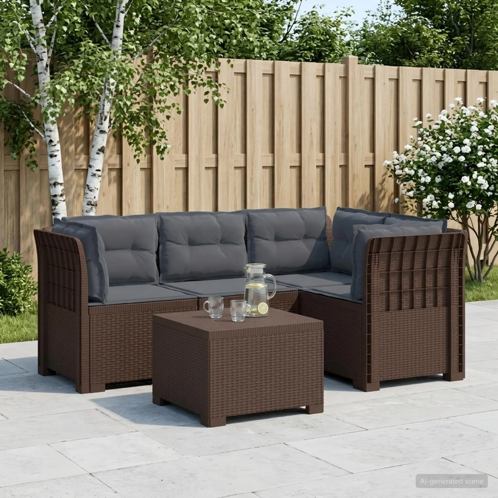 4 Vietų Sodo Sofa su Pagalvėlėmis Ratanų Imitacija PP Ruda