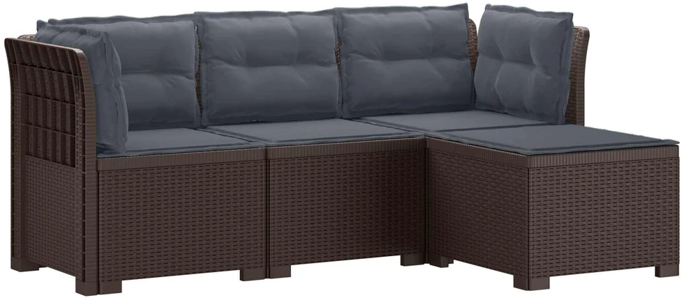 4 Vietų Sodo Sofa su Pagalvėlėmis Ratanų Imitacija PP Ruda