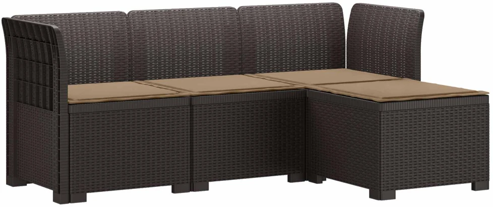 4 Vietų Sodo Sofa su Pagalvėlėmis Ratanų Imitacija PP Ruda