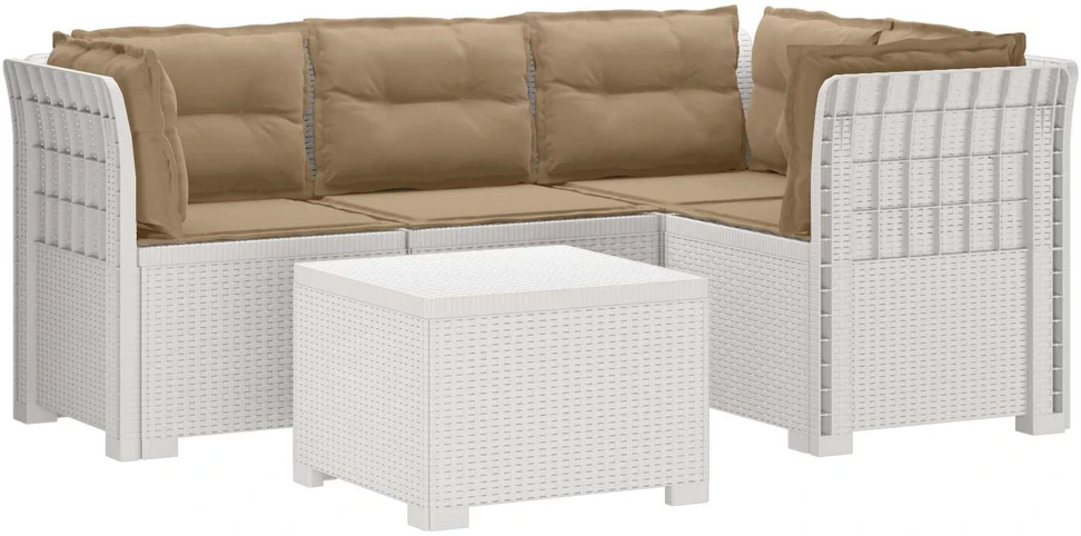4 Vietų Sodo Sofa su Pagalvėlėmis Ratanų Imitacija PP Balta