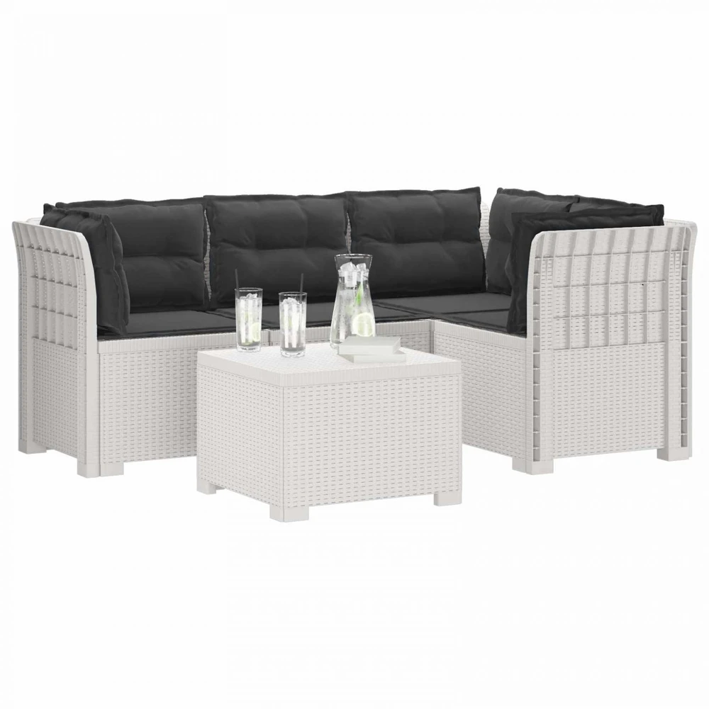 4 Vietų Sodo Sofa su Pagalvėlėmis Ratanų Imitacija PP Balta