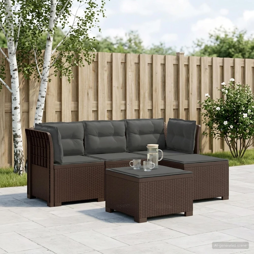 4 Vietų Sodo Sofa su Pagalvėlėmis Ratanų Imitacija PP Ruda
