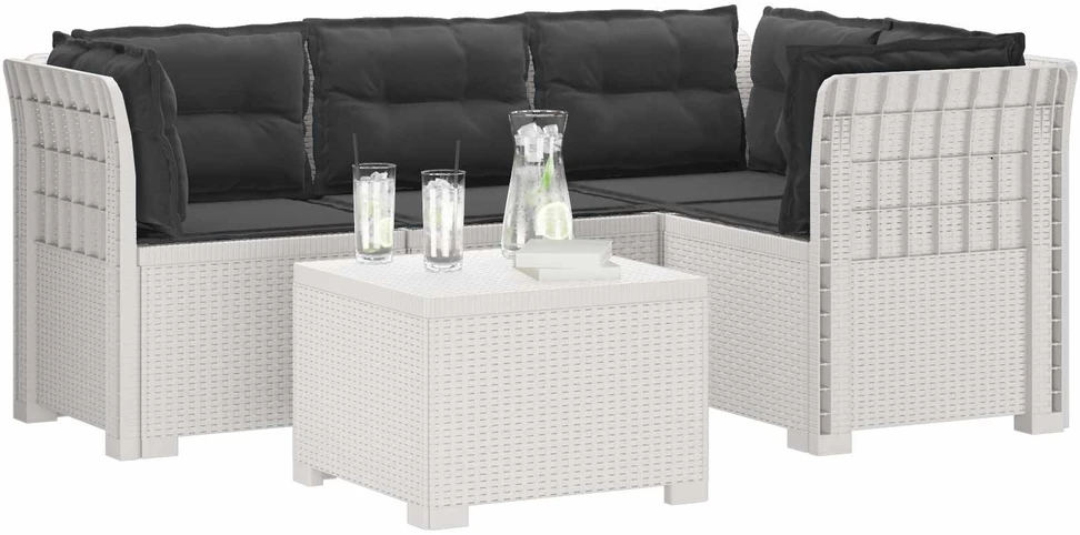 4 Vietų Sodo Sofa su Pagalvėlėmis Ratanų Imitacija PP Balta