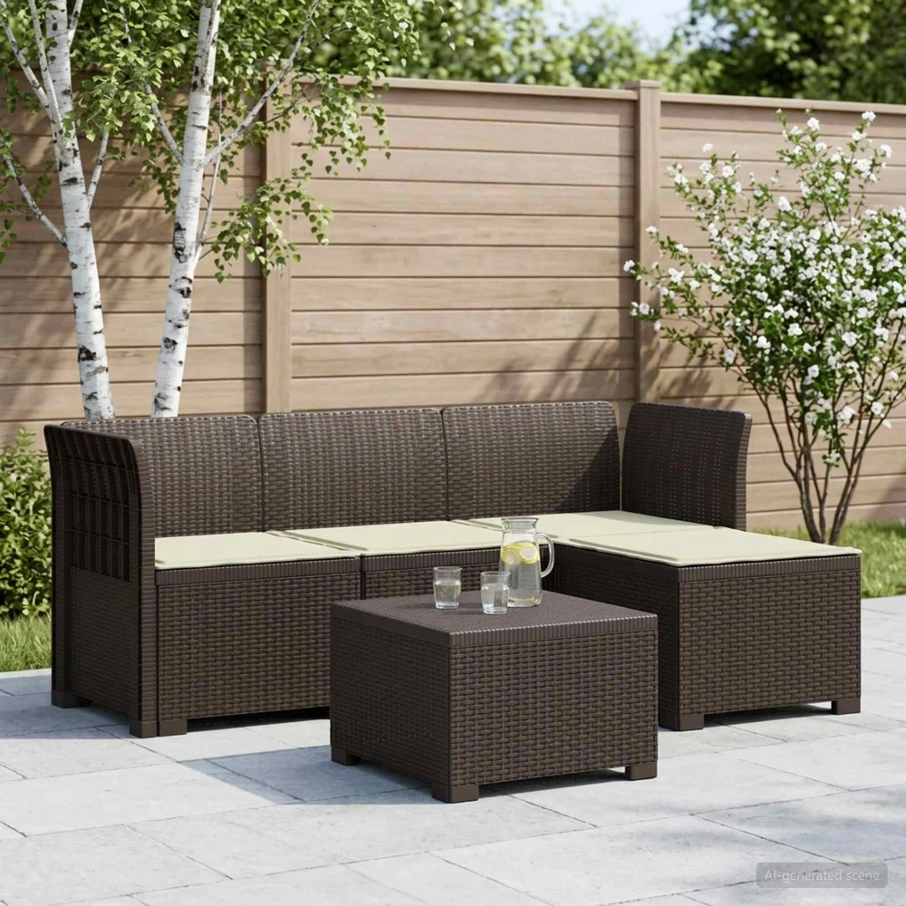 4 Vietų Sodo Sofa su Pagalvėlėmis Ratanų Imitacija PP Ruda