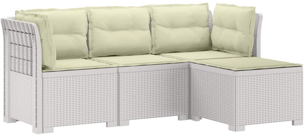4 Vietų Sodo Sofa su Pagalvėlėmis Ratanų Imitacija PP Balta