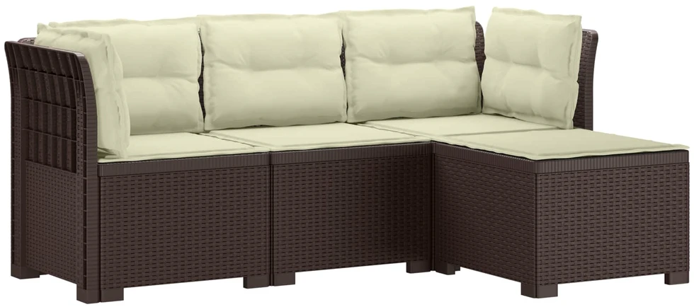 4 Vietų Sodo Sofa su Pagalvėlėmis Ratanų Imitacija PP Ruda