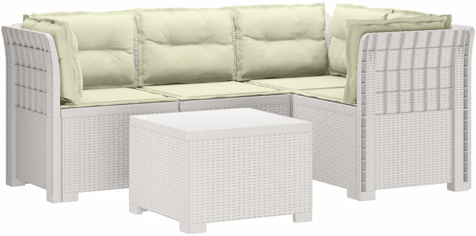 4 Vietų Sodo Sofa su Pagalvėlėmis Ratanų Imitacija PP Balta
