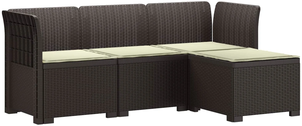 4 Vietų Sodo Sofa su Pagalvėlėmis Ratanų Imitacija PP Ruda