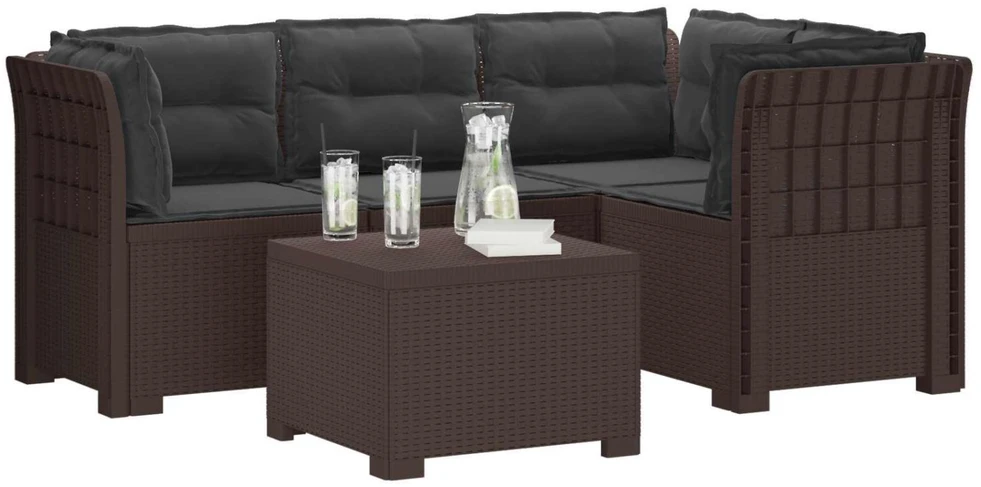 4 Vietų Sodo Sofa su Pagalvėlėmis Ratanų Imitacija PP Ruda