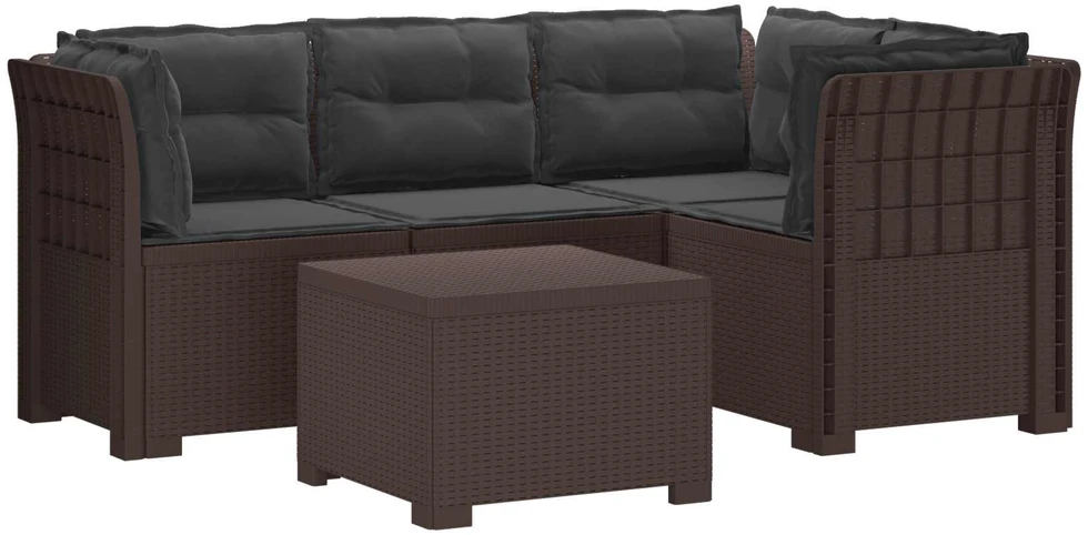 4 Vietų Sodo Sofa su Pagalvėlėmis Ratanų Imitacija PP Ruda
