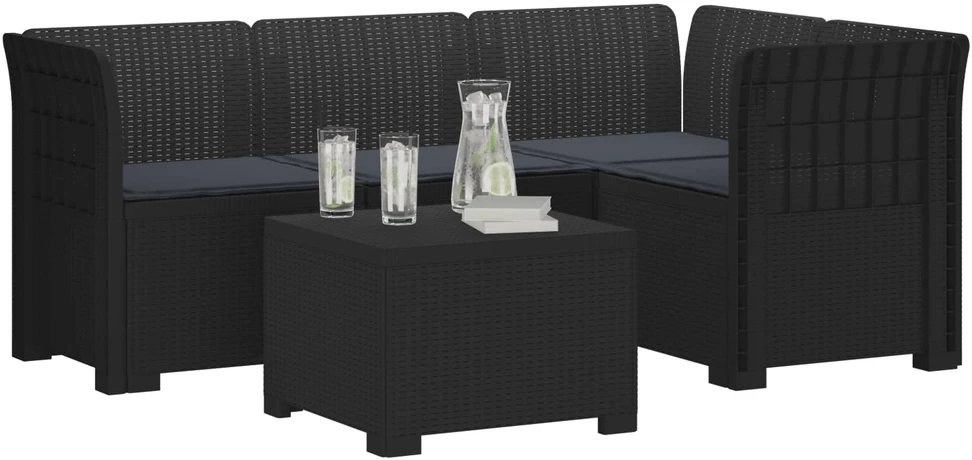 4 Vietų Sodo Sofa su Pagalvėlėmis Ratanų Imitacija PP Antracito