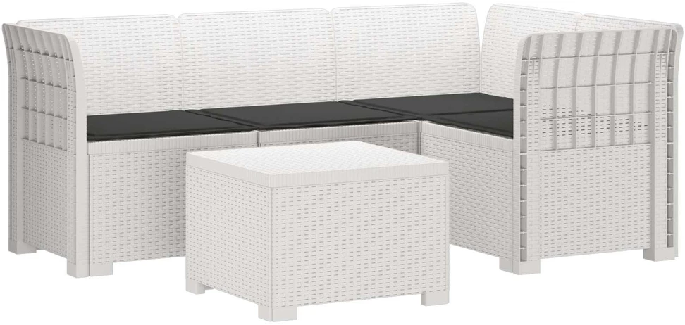 4 Vietų Sodo Sofa su Pagalvėlėmis Ratanų Imitacija PP Balta