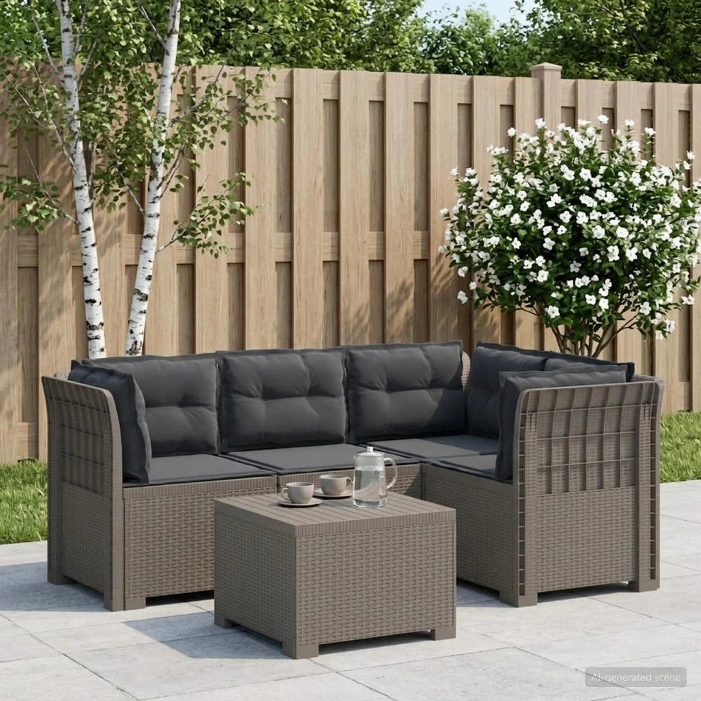 4 Vietų Sodo Sofa su Pagalvėlėmis Ratanų Imitacija PP