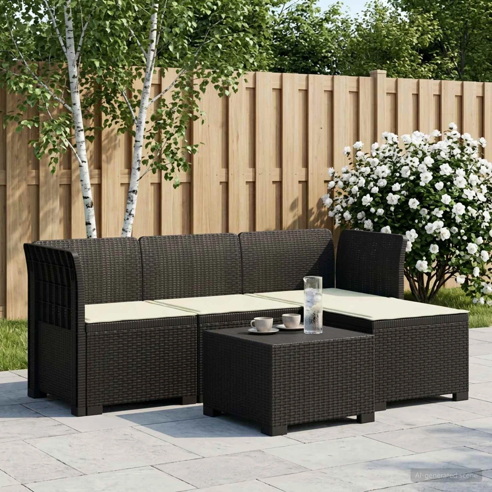 4 Vietų Sodo Sofa su Pagalvėlėmis Ratanų Imitacija PP Antracito