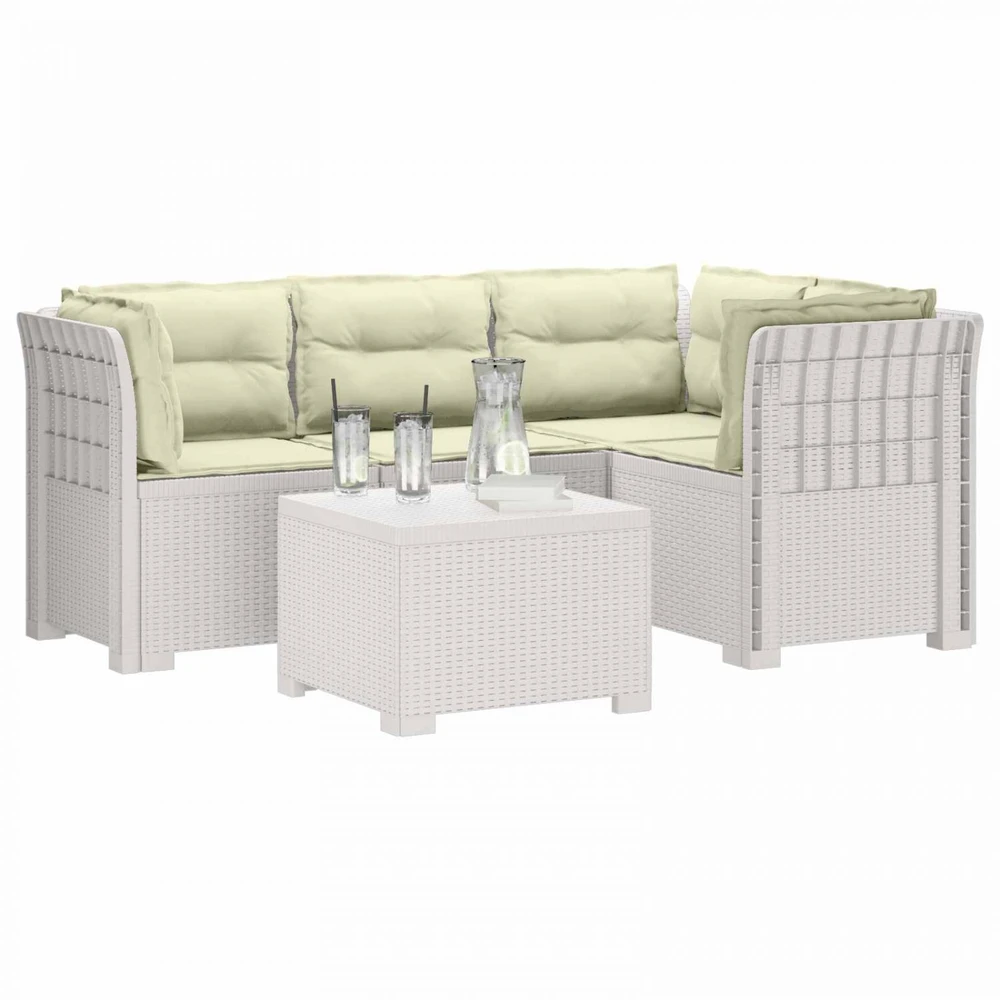 4 Vietų Sodo Sofa su Pagalvėlėmis Ratanų Imitacija PP Balta
