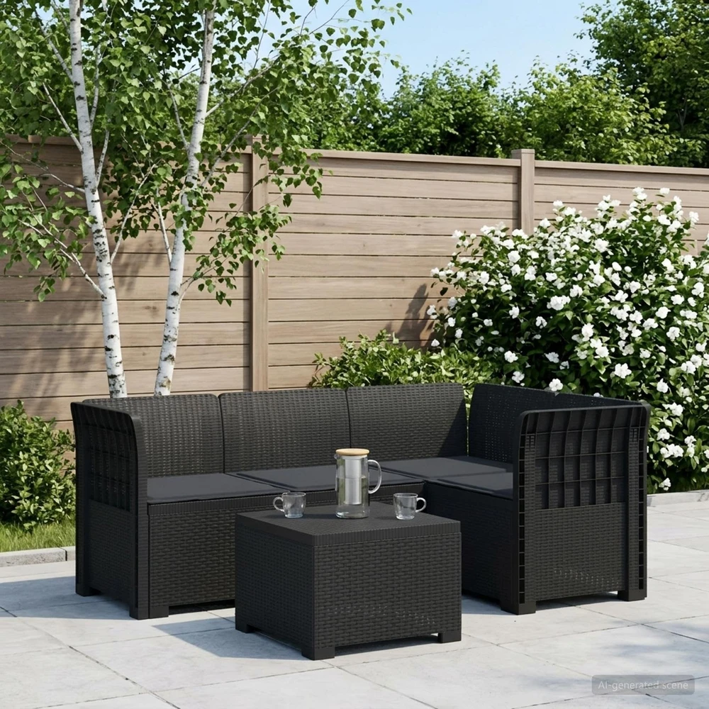 4 Vietų Sodo Sofa su Pagalvėlėmis Ratanų Imitacija PP Antracito