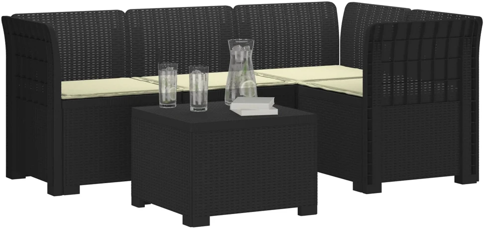 4 Vietų Sodo Sofa su Pagalvėlėmis Ratanų Imitacija PP Antracito
