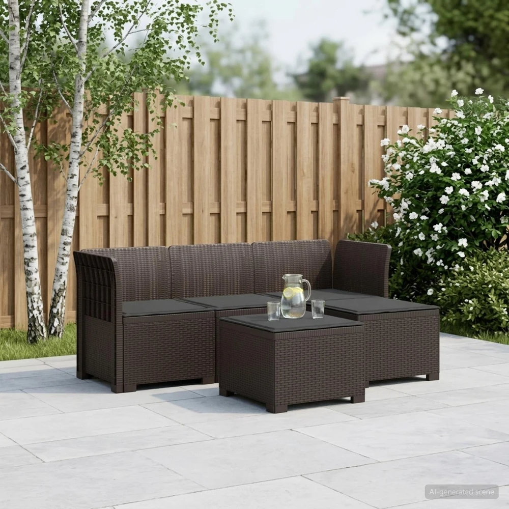 4 Vietų Sodo Sofa su Pagalvėlėmis Ratanų Imitacija PP Ruda