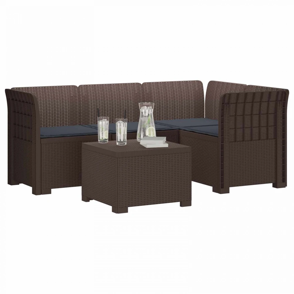 4 Vietų Sodo Sofa su Pagalvėlėmis Ratanų Imitacija PP Ruda