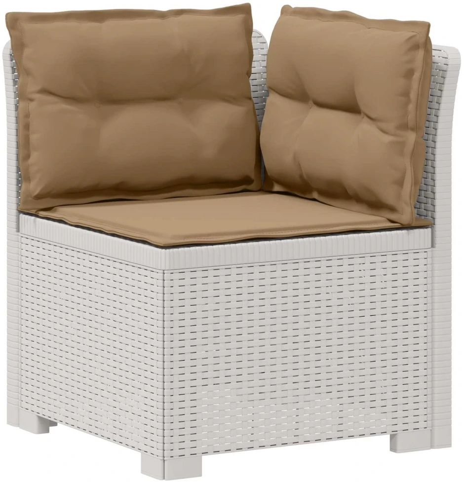 4 Vietų Sodo Sofa su Pagalvėlėmis Ratanų Imitacija PP Balta