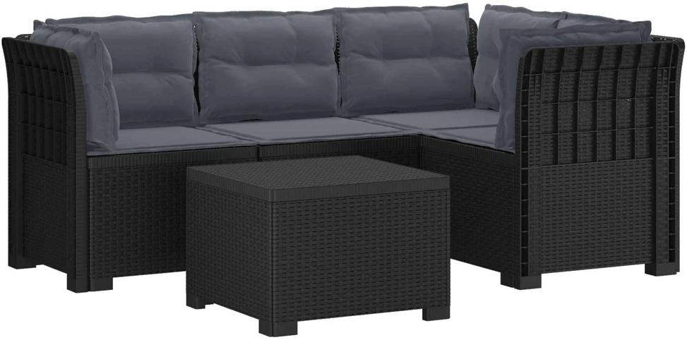 4 Vietų Sodo Sofa su Pagalvėlėmis Ratanų Imitacija PP Antracito
