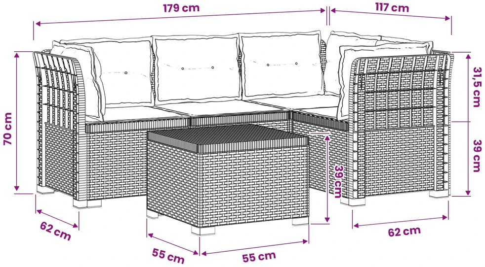 4 Vietų Sodo Sofa su Pagalvėlėmis Ratanų Imitacija PP