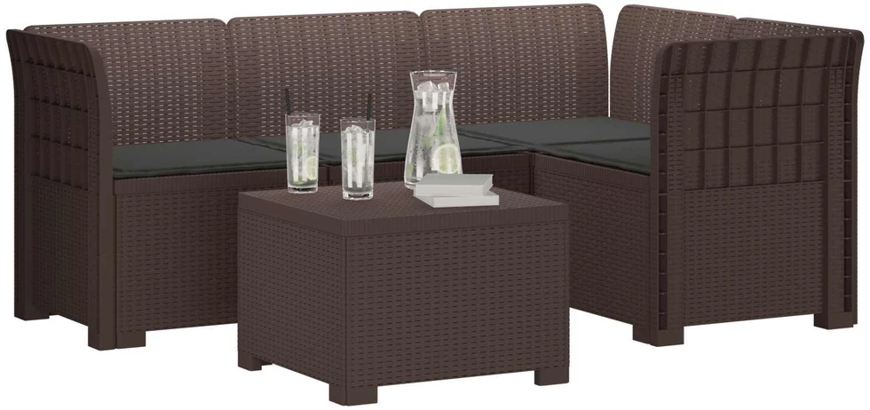 4 Vietų Sodo Sofa su Pagalvėlėmis Ratanų Imitacija PP Ruda