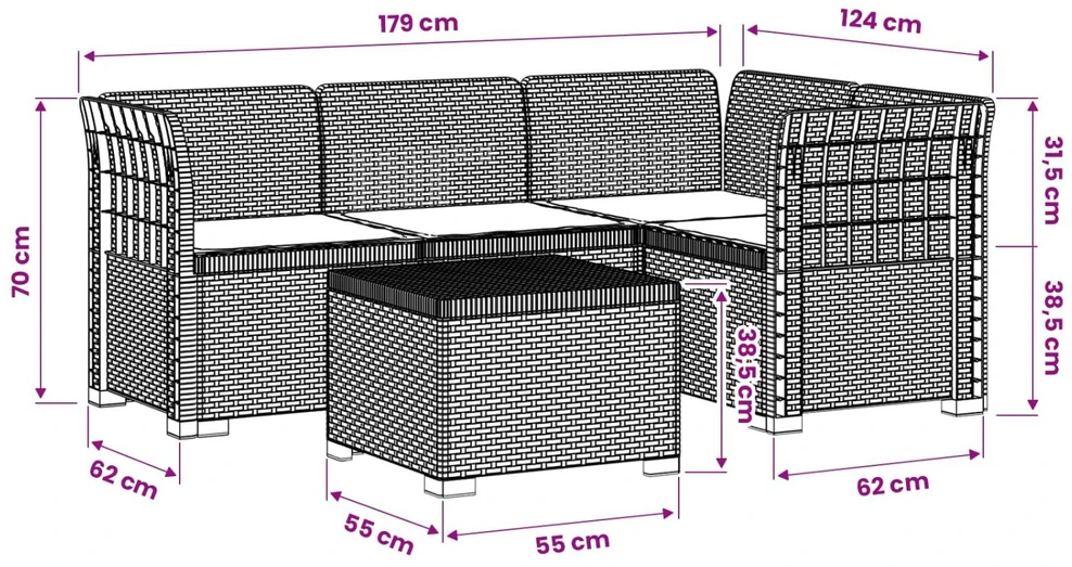 4 Vietų Sodo Sofa su Pagalvėlėmis Ratanų Imitacija PP Balta