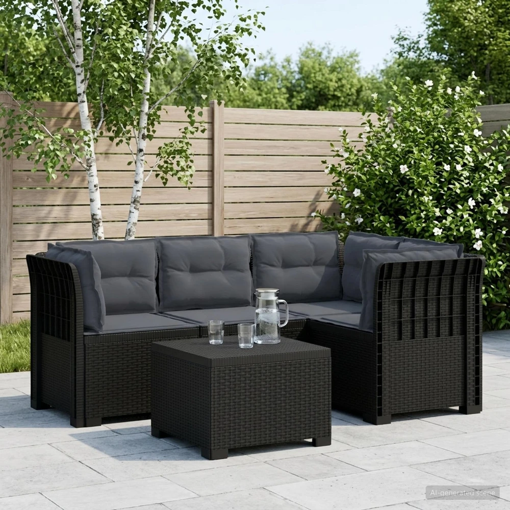 4 Vietų Sodo Sofa su Pagalvėlėmis Ratanų Imitacija PP Antracito