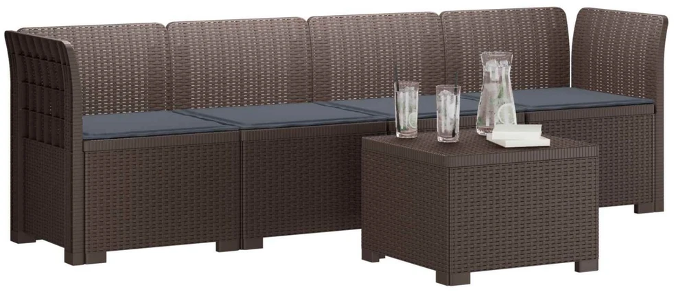 4 vietų sodo sofa su pagalvėmis pintinės išvaizdos PP Ruda