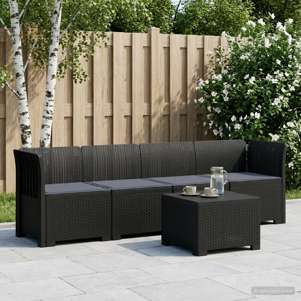 4 vietų sodo sofa su pagalvėmis pintinės išvaizdos PP Antracito