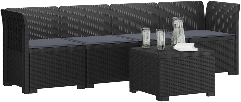 4 vietų sodo sofa su pagalvėmis pintinės išvaizdos PP Antracito