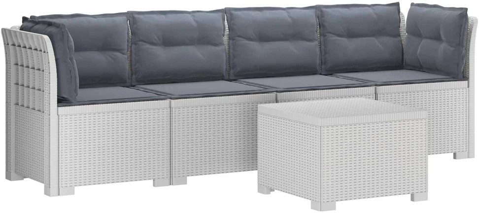 4 vietų sodo sofa su pagalvėmis pintinės išvaizdos PP Balta