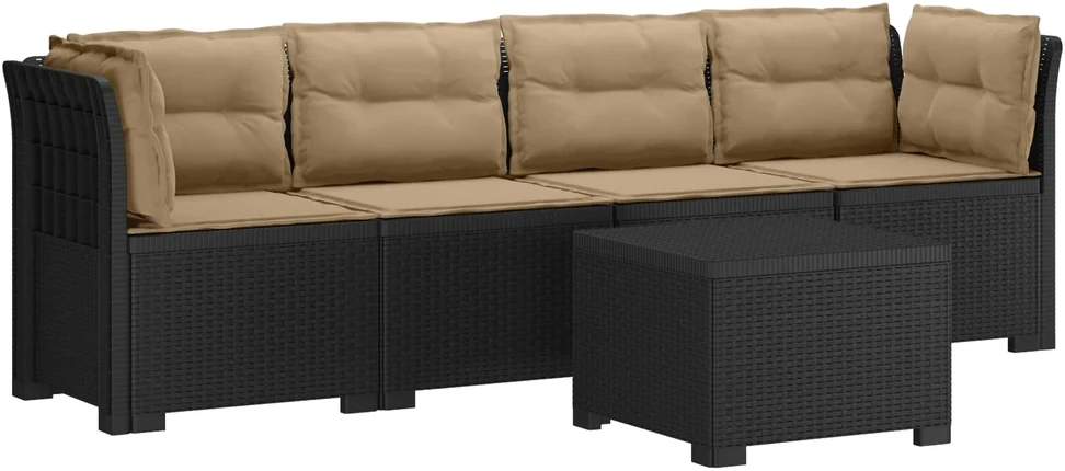 4 vietų sodo sofa su pagalvėmis pintinės išvaizdos PP Antracito