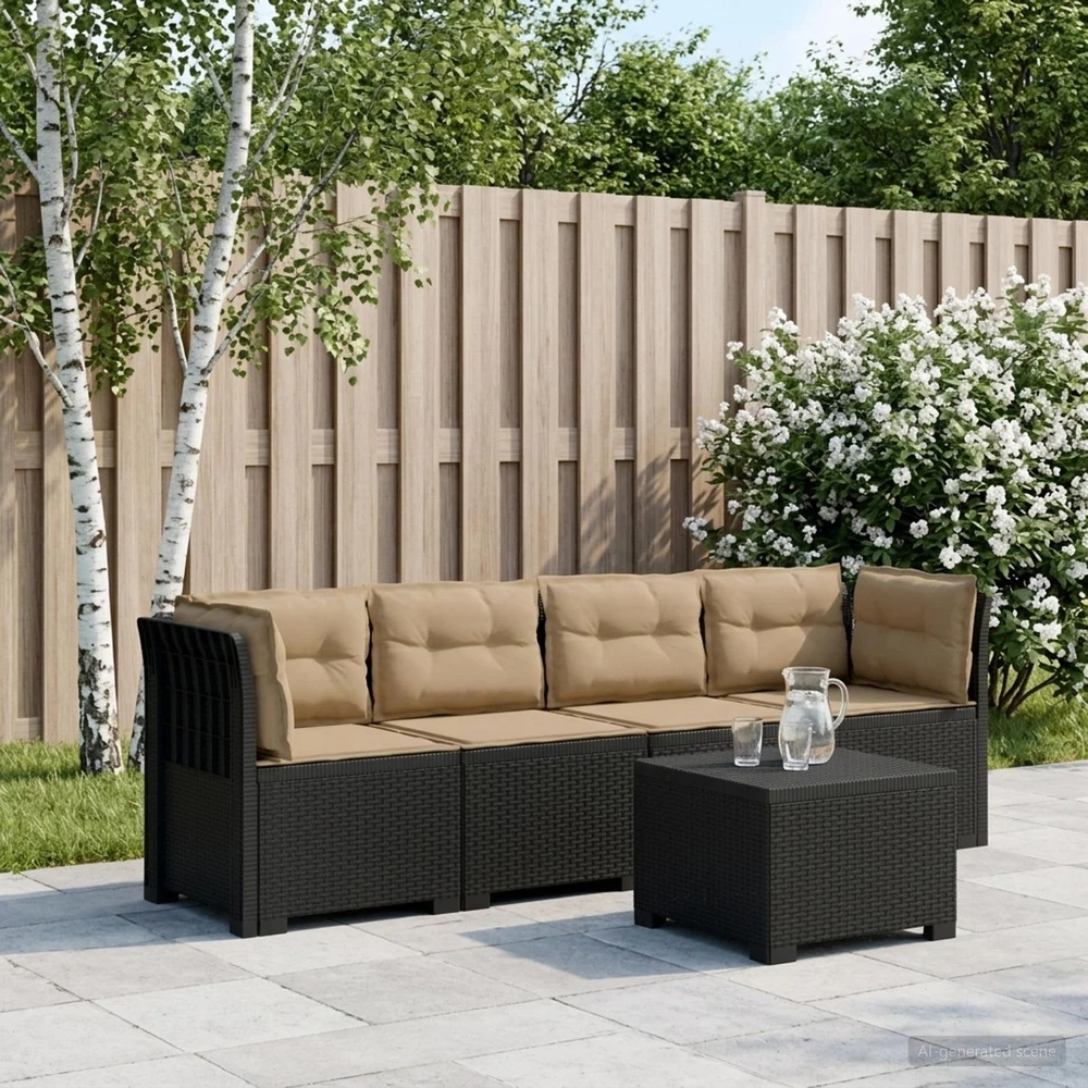 4 vietų sodo sofa su pagalvėmis pintinės išvaizdos PP Antracito