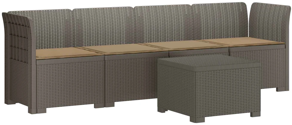 4 vietų sodo sofa su pagalvėmis pintinės išvaizdos PP
