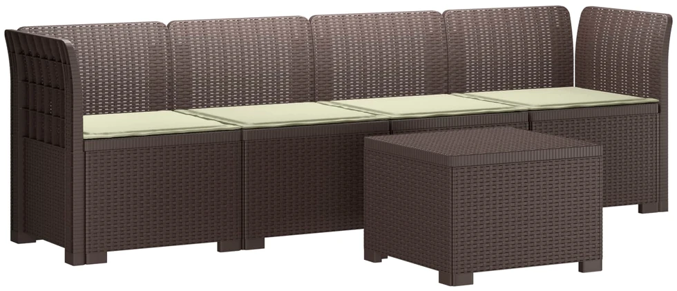4 vietų sodo sofa su pagalvėmis pintinės išvaizdos PP Ruda