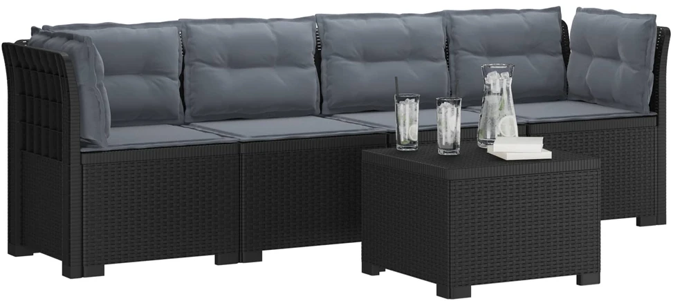4 vietų sodo sofa su pagalvėmis pintinės išvaizdos PP Antracito