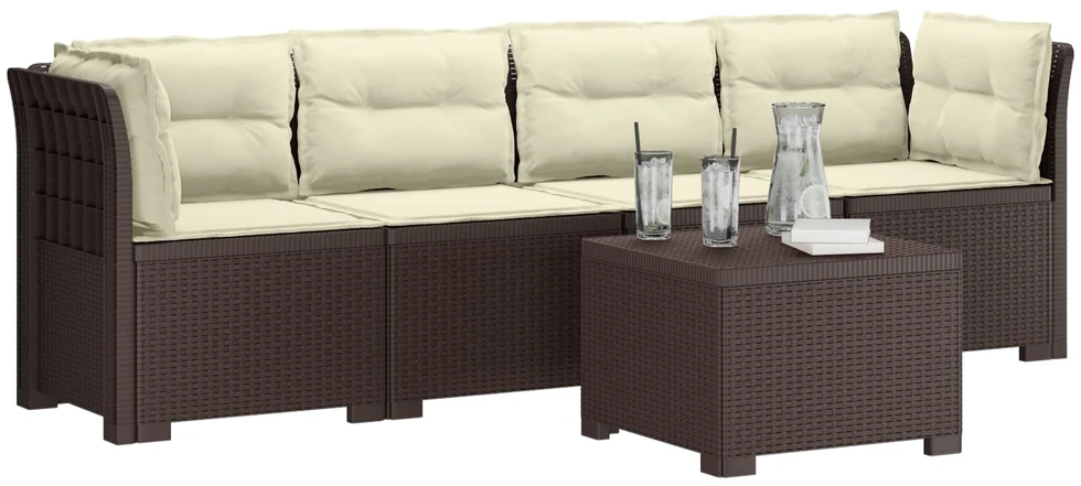 4 vietų sodo sofa su pagalvėmis pintinės išvaizdos PP Ruda