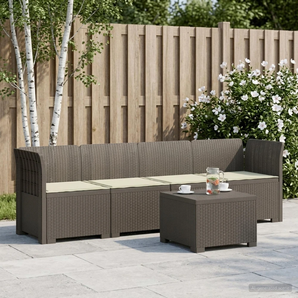 4 vietų sodo sofa su pagalvėmis pintinės išvaizdos PP