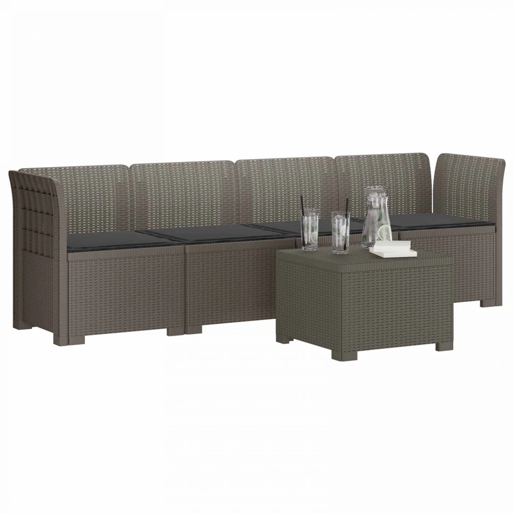 4 vietų sodo sofa su pagalvėmis pintinės išvaizdos PP