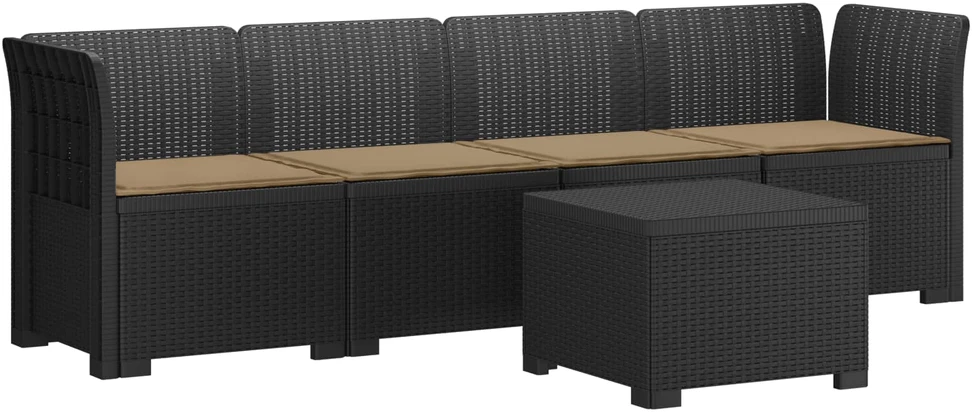 4 vietų sodo sofa su pagalvėmis pintinės išvaizdos PP Antracito