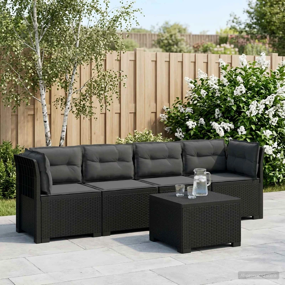 4 vietų sodo sofa su pagalvėmis pintinės išvaizdos PP Antracito
